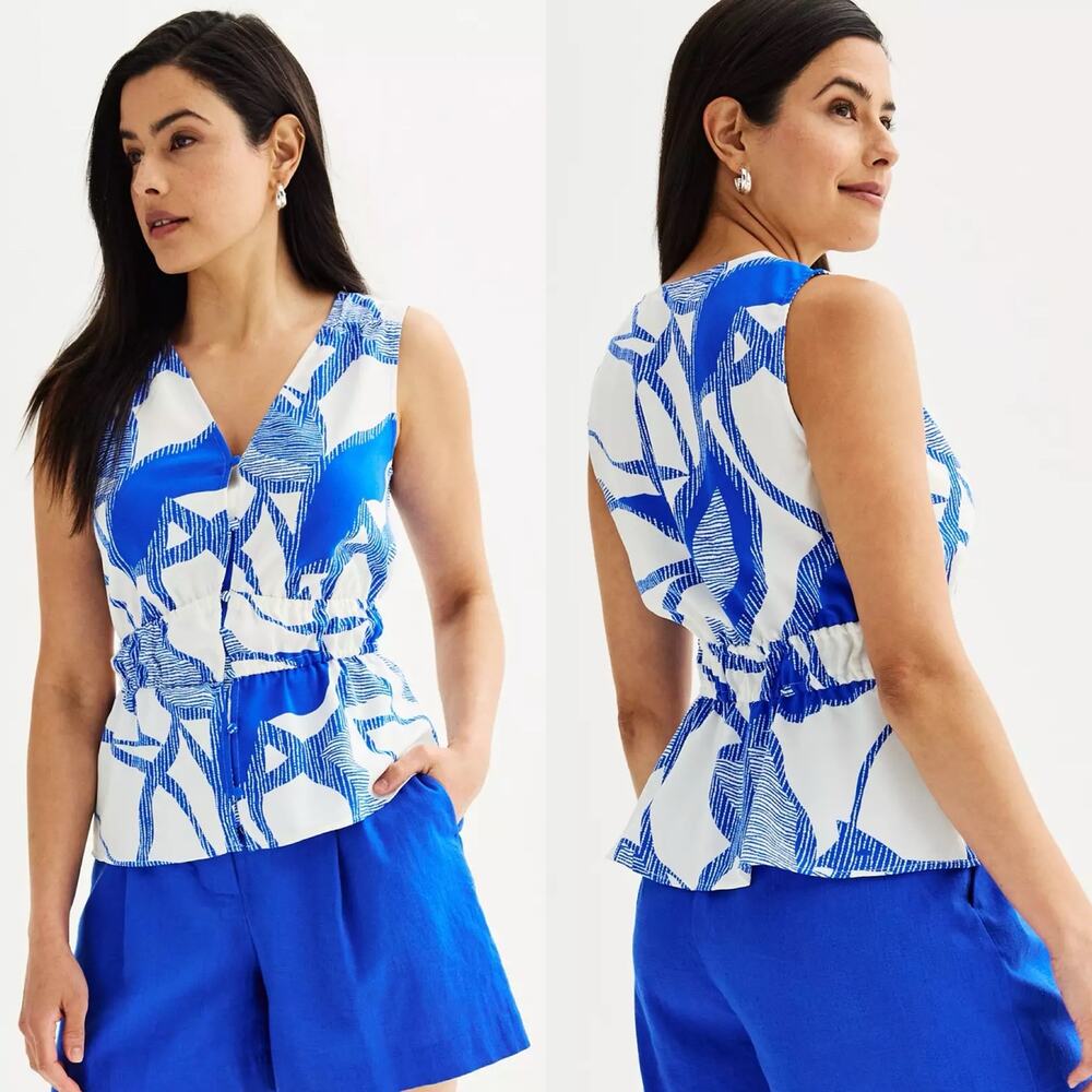 Nine West Femme Button Front Sleeveless Blouse